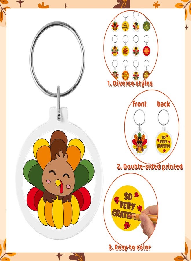 بيومي مجموعة سلاسل مفاتيح ديك رومي عيد الشكر من بيومي - 24 قطعة، سلاسل مفاتيح أكريليك ملونة، مجموعة حلقات مفاتيح دائرية للأطفال، بطاقات تلوين، هدايا للمدرسة والفصل الدراسي والحفلات والأنشطة - Image 3